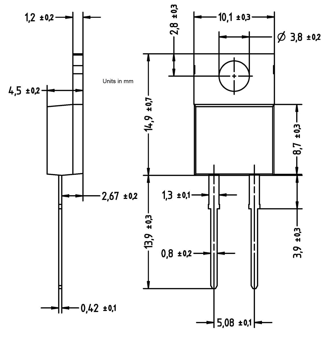 Mechanical Drawing - Diotec Semiconductor PT3000T Standard Recovery Rectifier Diode